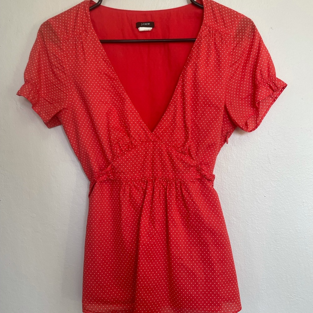 J.Crew Orange Short Sleeve Polka Dot Blouse Size 2 Women | color- orange